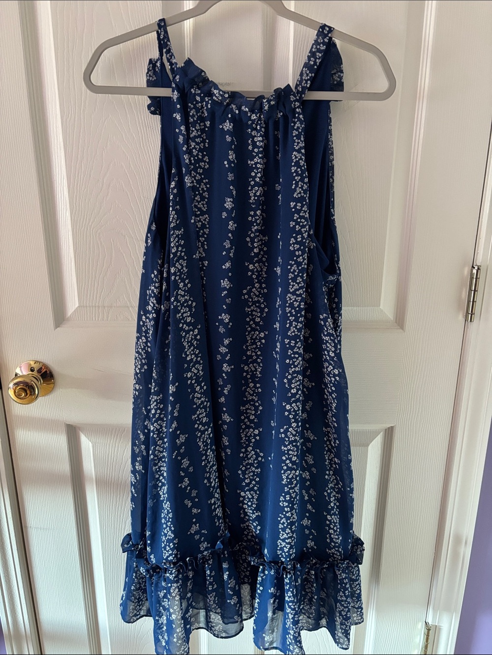 BCBG Paris Navy Floral Ruffle-Hem Sundress